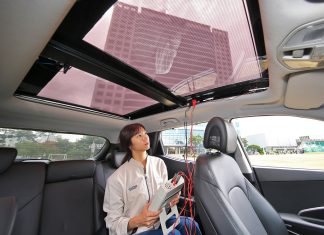 Mucha tecnología, pero el sol me sigue molestando Una persona prueba el techo solar de los próximos modelos de Hyundai