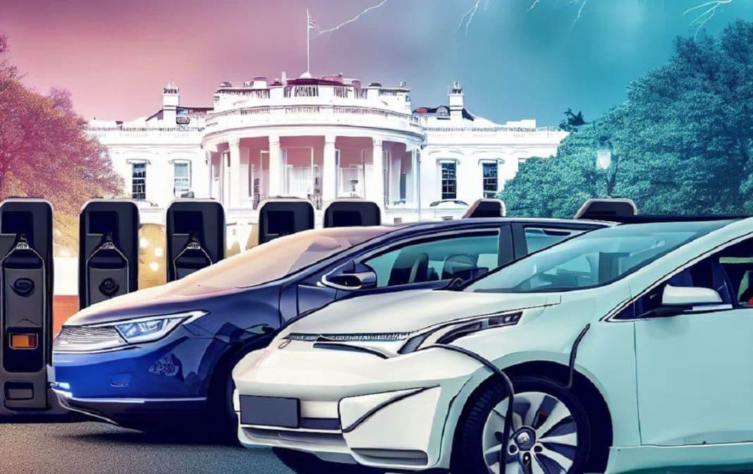 Imagen de vehículos eléctricos frente a la Casa Blanca