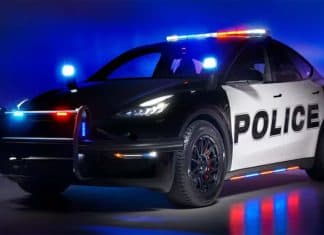Así son los Tesla de la Policía de Pasadena Tesla Model Y policía Pasadena del Sur tres cuartos frontal