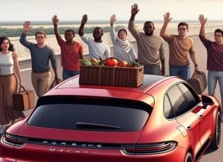 Porsche Macan y los coches que dejan de venderse por ‘no ser ciberseguros’ Imagen artística de personas despidiéndose del Porsche Macan