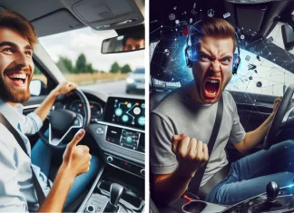 ¿Cuáles de las tecnologías que llevan los vehículos gustan a los usuarios… y cuáles odian? Persona feliz y persona enfadada al volante de sus coches