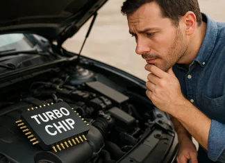 Lo próximo que definirá a tu vehículo será la potencia… de sus chips Imagen artística de un vehículo que lleva un chip sobre la cubierta del motor