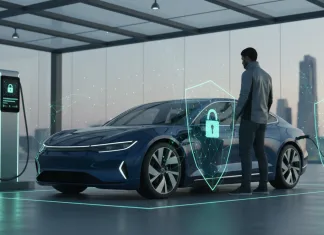 Las estaciones de carga de vehículos eléctricos: ¿el nuevo objetivo de los crackers? Imagen de una persona en un punto de recarga con su eléctrico
