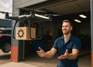 El próximo recambio o repuesto para tu coche llegará volando… literalmente Un mecánico recibe un paquete de un dron