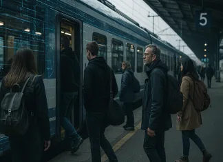 Consejos de ciberseguridad a tener en cuenta para proteger autobuses… ¡y trenes! Imagen de pasajeros subiendo a un tren