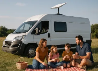 Cómo tener Internet que nunca falla en tu coche, autocaravana, minibús… gracias a Elon Musk Una autocaravana con el sistema Starlink en el techo