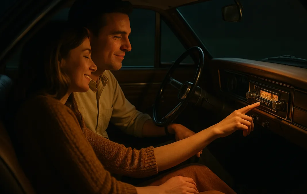 Imagen de una pareja escuchando la radio en su vehículo
