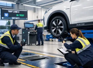 ¿Es cierto que los ‘sencillos’ coches eléctricos son los que más suspenden la ITV? Imágenes de operarios en la ITV viendo coche eléctrico
