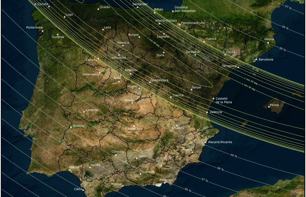 Eclipse solar 12 agosto mapa visibilidad