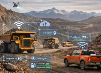 De qué forma el IOT puede ayudar a las máquinas que se emplean en la industria minera Imagen de vehículos accediendo a mina