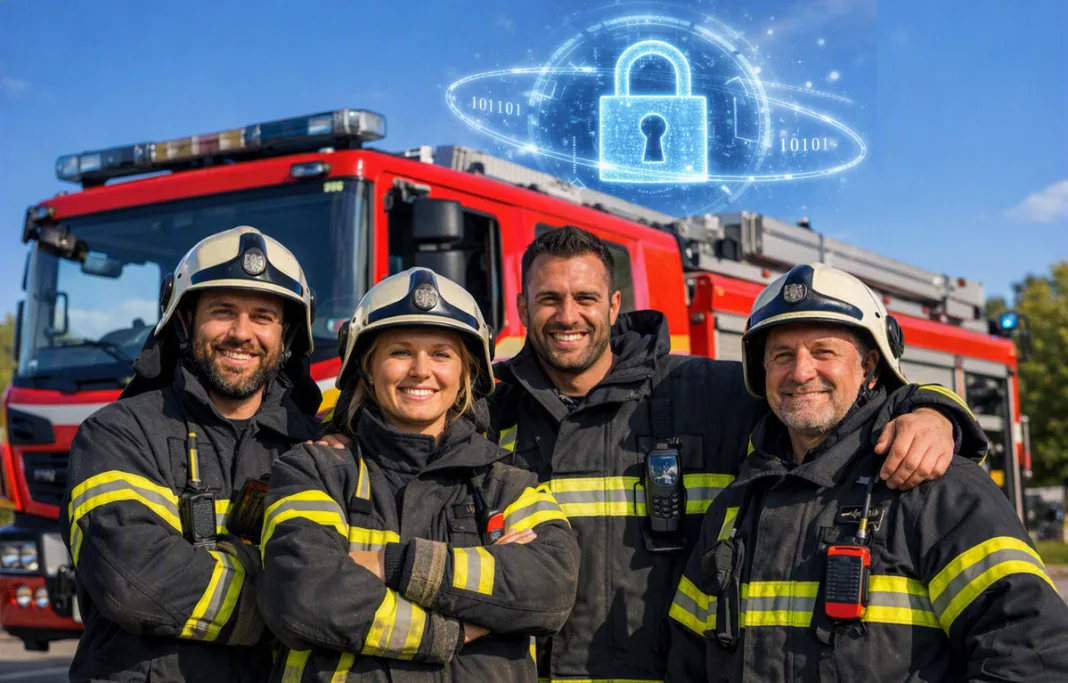 Un grupo de bomberos delante de su camión