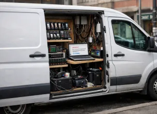 Así empleaban una furgoneta para ciberestafar a miles de personas con mensajes SMS Imagen de una furgoneta con equipamiento para envío de SMS