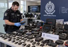 Detienen a una banda que estaba en posesión de… ¡900 dispositivos para crackear coches! Imagen de un policía australiano con dispositivos para robar coches